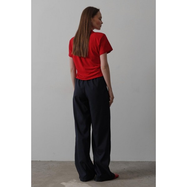 Beli Lastikli Bol Paça Pantolon - Lacivert