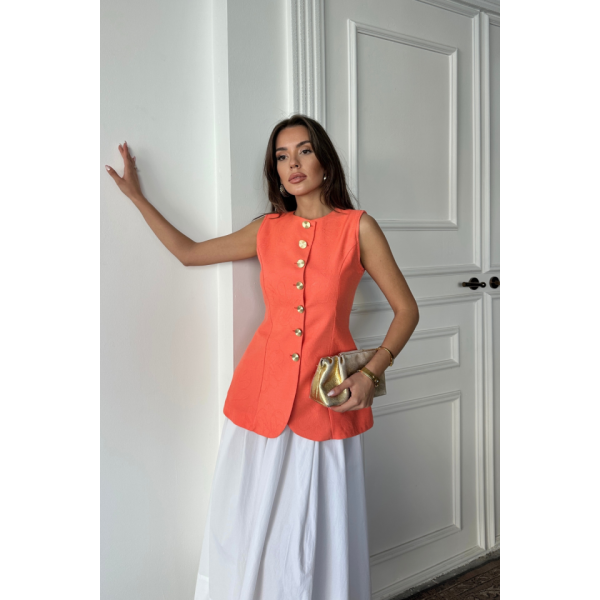 JAKAR KETEN YELEK BELDEN OTURTMALI GOLD DÜĞMELİ - Orange