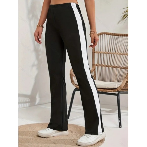 Kadın Yüksek Bel Yan şerit Detaylı Yırtmaçlı Viskon Iki Iplik Pantolon