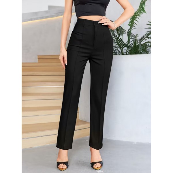 Bordo Renk Yüksek Bel Maskülen Kesim Kumaş Pantolon