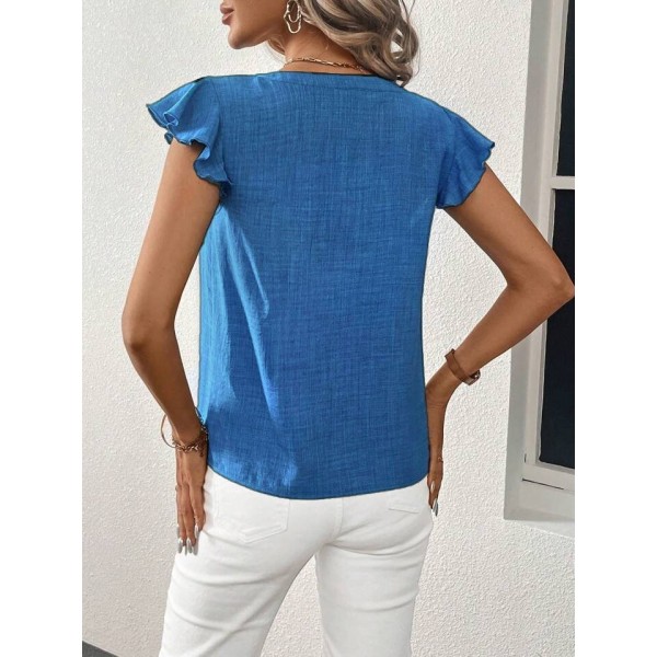 Kadın Kısa Kelebek Kollu V Yakalı Bluz