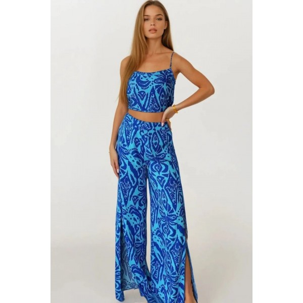 Kadın Dokuma Viskon Yırtmaç Detaylı Takım