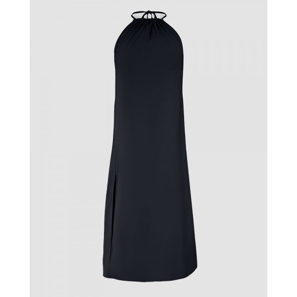 Kadın Boyundan Askılı Halter Kollu Viskon Elbise