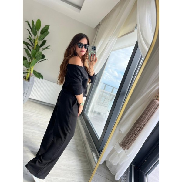 Kadın Uzun Kollu Tek Omuzdan Açık Modal Bluz Ve Pantolon Ikili Takım