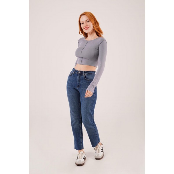 Ters Dikişli Basic Antrasit Body Bluz