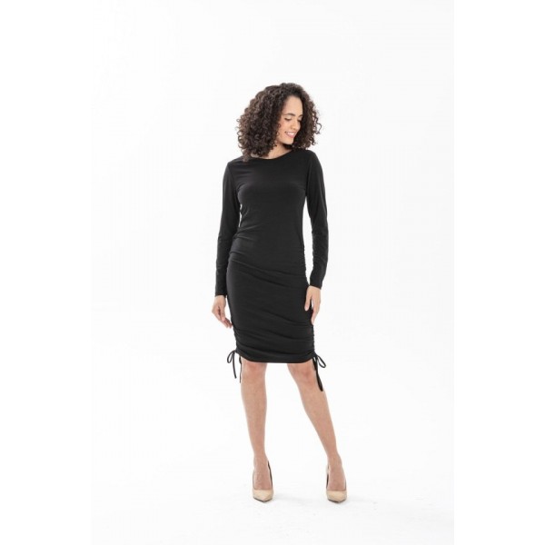 Kadın Uzun Kol Büzgü Detaylı Sandy Kumaş Ayarlanabilir Boy Fırsat Ürün Elbise