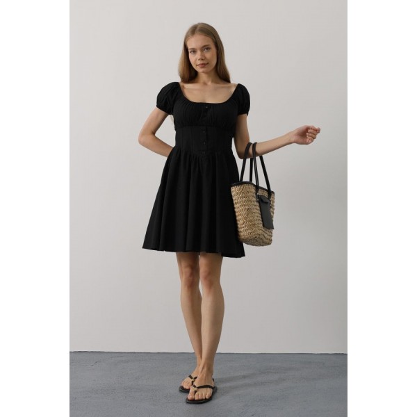 Beli Korseli Mini Elbise - Siyah