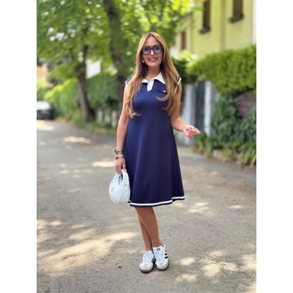 Kadın Ribana Detaylı Sıfır Kol Midi Boy Elbise