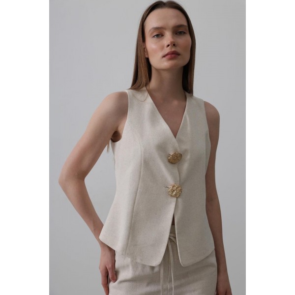 Düğme Detaylı Yelek - Krem