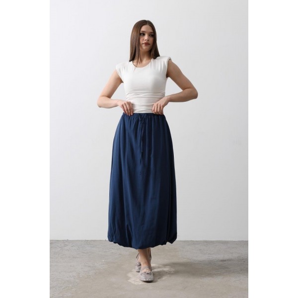 Beli Bağlamalı Balon Etek - İndigo