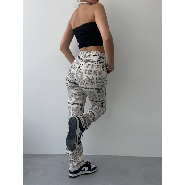 Novıne Gazete Desenli Pantolon