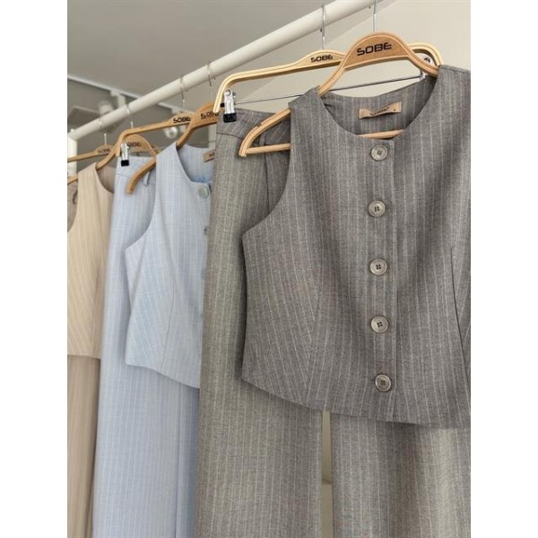 Yelek Plazzo Pantolon Çizgili Flamlı Poliviscon Takım 10178