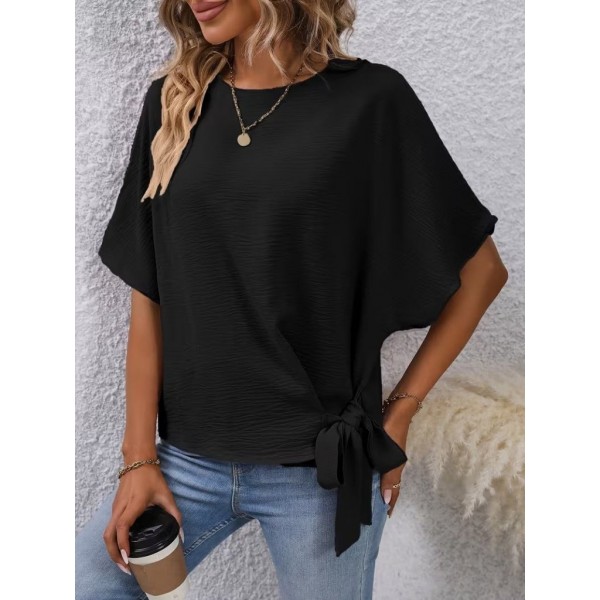 Kadın Kısa Kollu Bisiklet Yaka Yandan Bağcıklı Aerobin Bluz