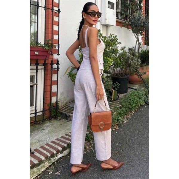 Kalın Askılı Bluz Pantolon Keten Takım 10187