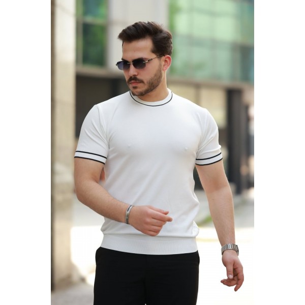 Erkek Bisiklet Yaka Ribanalı Kısa Kollu Tshirt