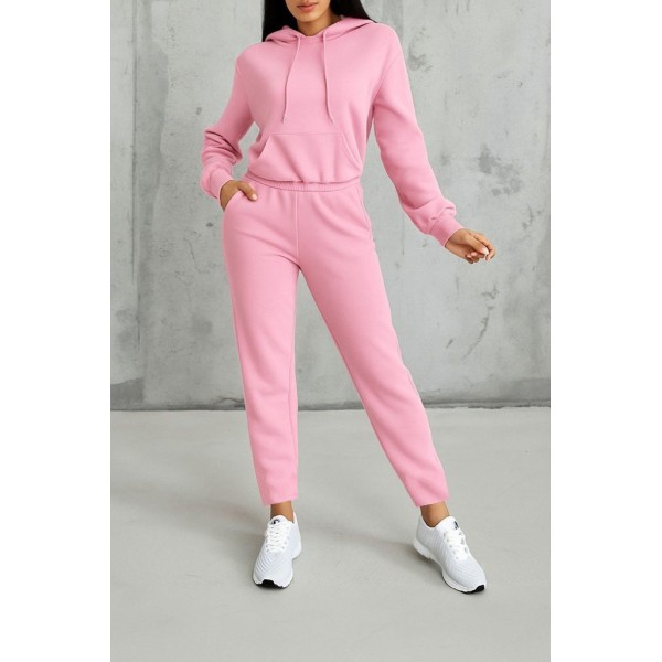 Kadın Uzun Kollu Kapşonlu Bağcıklı üç Iplik Bluz Ve Pantolon Ikili Takım