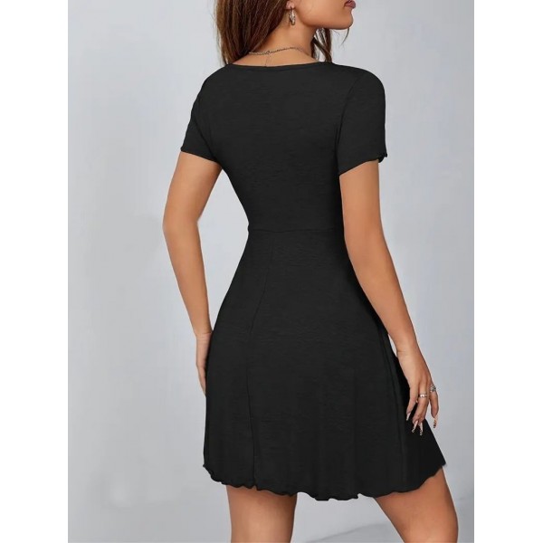 Kadın Kısa Kollu Derin Büzgülü V Yakalı Viskon Elbise