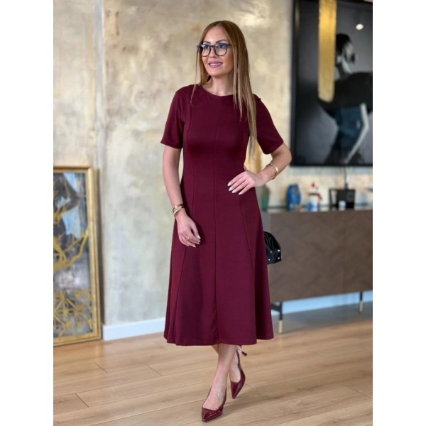 Kadın Kısa Kollu Bisiklet Yaka Midi Viskon Iki Iplik Elbise
