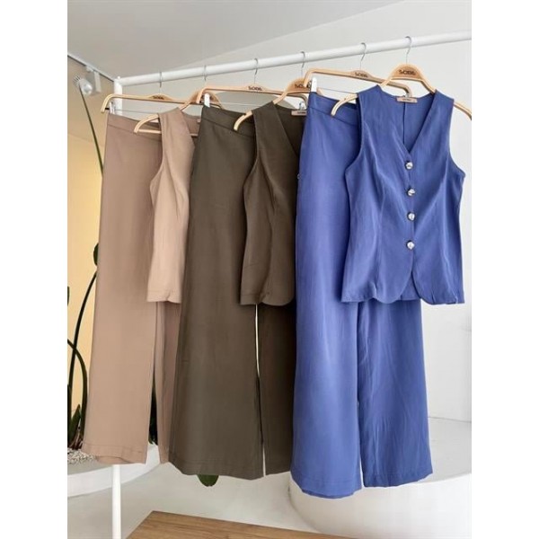 Arkası Bağcıklı Yelek Plazza Pantolon Modal Takım 10202-08