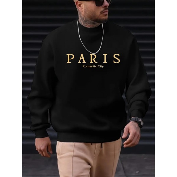Erkek Uzun Kollu Bisiklet Yaka Paris Yazılı Iki Iplik Sweat