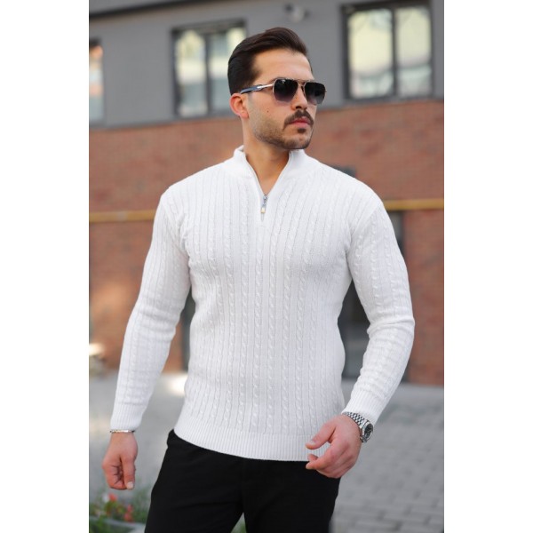 Erkek Örgü Desen Zip Yaka Triko