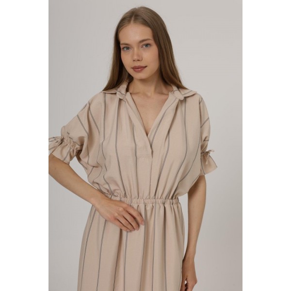 Beli Lastikli Elbise - Taş