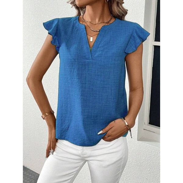 Kadın Kısa Kelebek Kollu V Yakalı Bluz