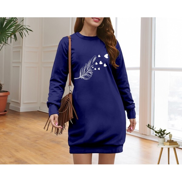 Kadın Uzun Kollu Bisiklet Yaka Desenli Viskon Iki Iplik Elbise