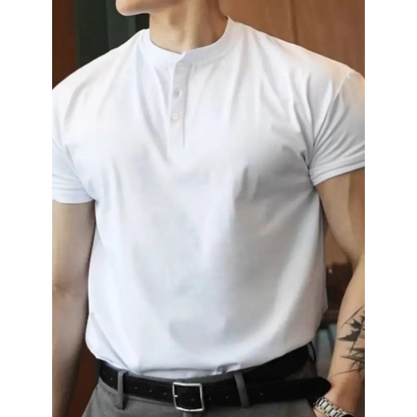 Erkek Kısa Kollu Hakim Yaka önü Düğmeli Viskon Tişört