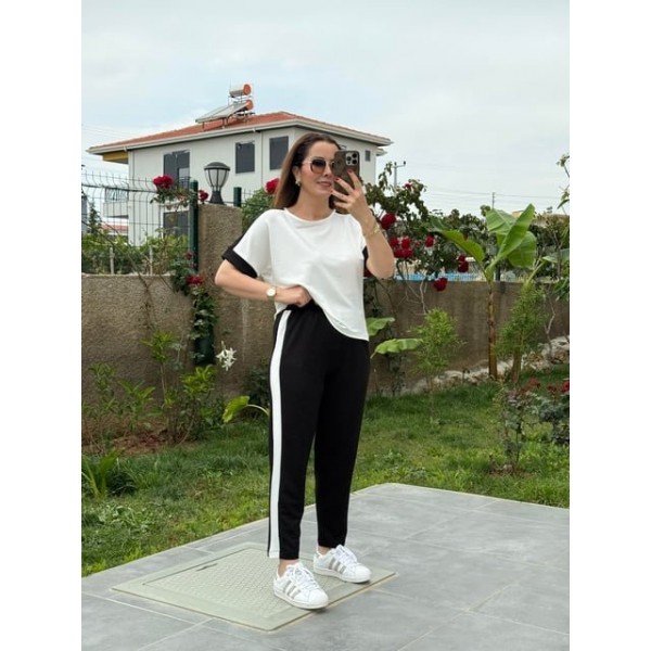 Kadın Modal Dokulu Kumaş Yanı şeritli Takım