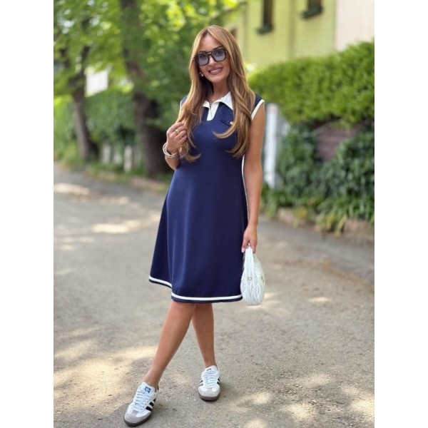 Kadın Ribana Detaylı Sıfır Kol Midi Boy Elbise