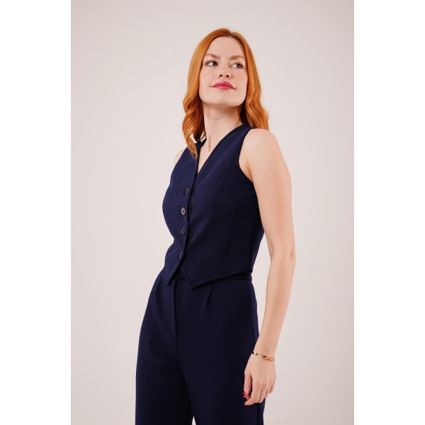 Önü Düğmeli Lacivert Yelek