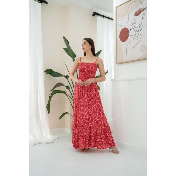 Kırmızı Eteği Fırfırlı Elbise