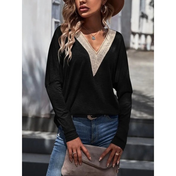 Kadın Uzun Kollu V Yakalı Yarasa Kollu Viskon Bluz