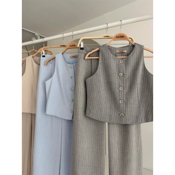 Yelek Plazzo Pantolon Çizgili Flamlı Poliviscon Takım 10178