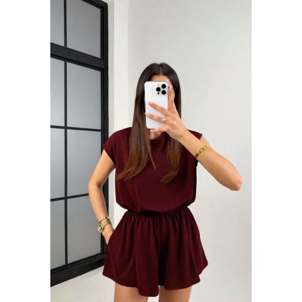 Kadın Kısa Kollu Hafif Sırt Dekolteli Modal şort Tulum