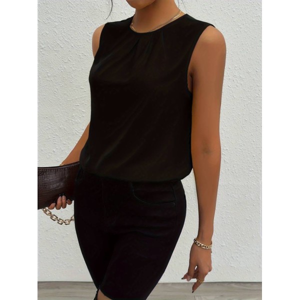 Kadın Askılı Yuvarlak Büzgü Yaka Sandy Bluz