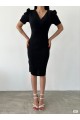 Kadın Kruvaze Yaka Yandan Yırtmaç Detaylı Scuba Krep Kumaş Midi Boy Elbise