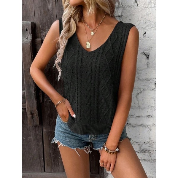 Kadın Askılı V Yaka örme Detay Triko Bluz