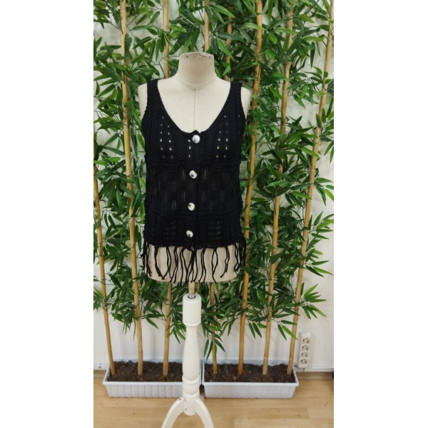 Kadın Askılı Yuvarlak Yaka önden Düğmelipüsküllü Triko Bluz