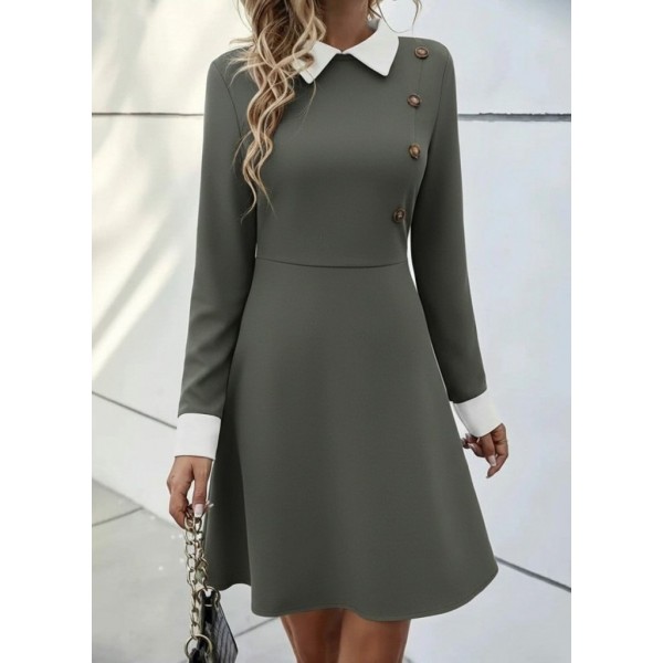 Kadın Uzun Kollu Yakalı Düğmeli çağla Yeşili Modal Mini Elbise