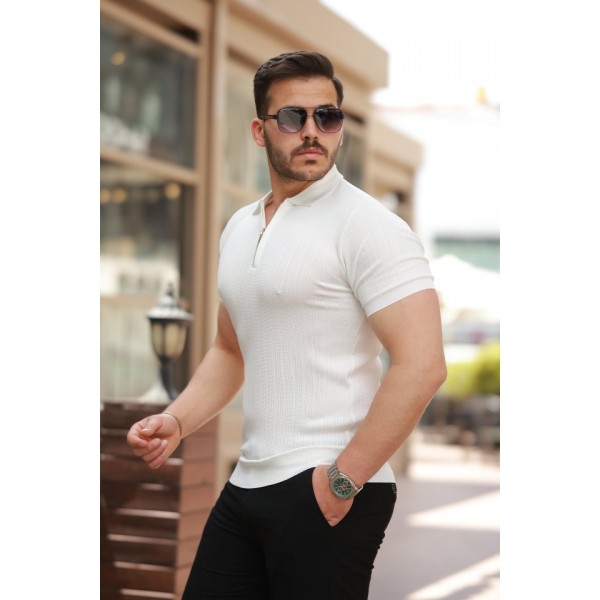 Erkek Fermuar Yakalı Kısa Kollu Tişört