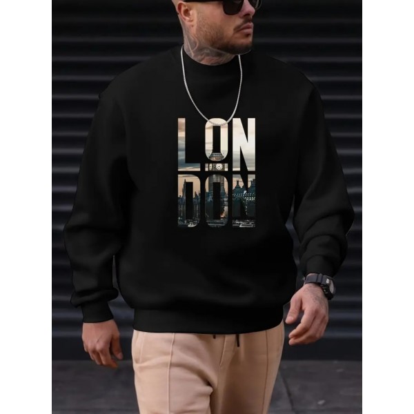 Erkek Uzun Kollu Bisiklet Yaka London Logo Baskılı Iki Iplik Sweat
