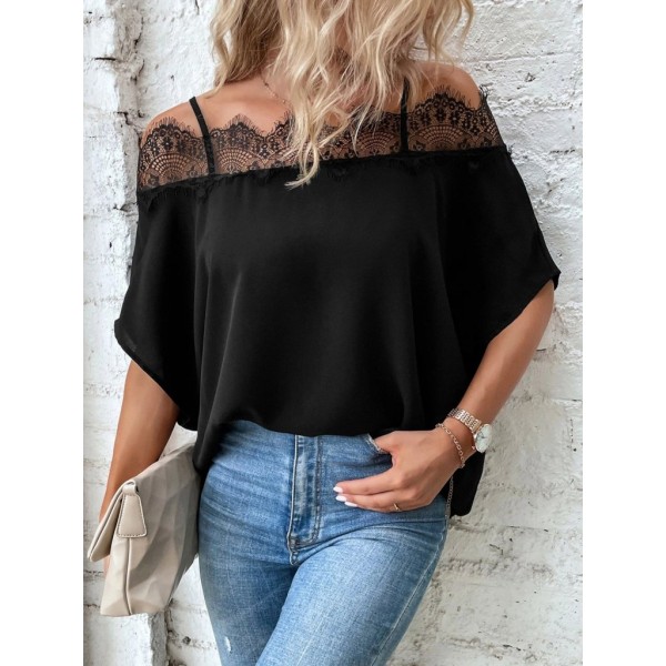 Kadın Askılı Dantel Janjan Krep Bluz