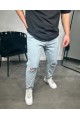 Erkek Buz Mavi Yırtık Detaylı Boyfriend Kalıp Jeans