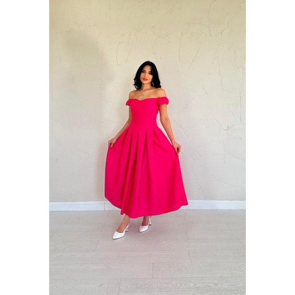 Fuşya Jakarlı Elbise