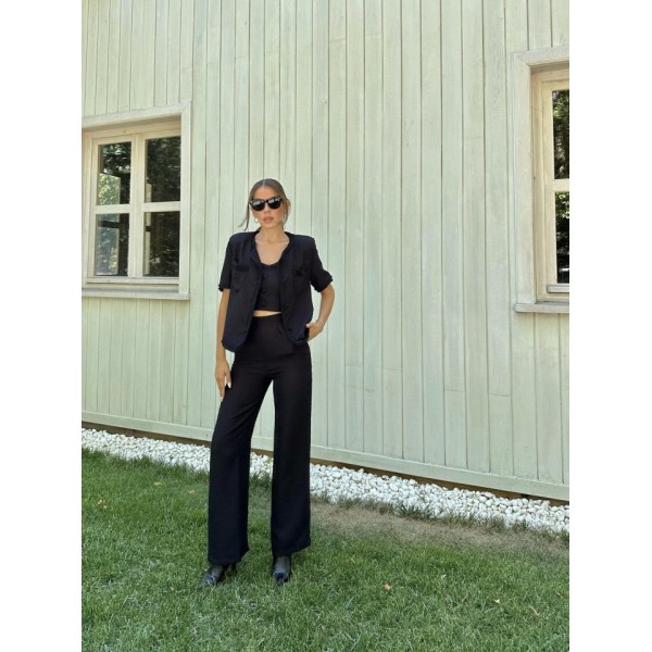 Siyah Askılı Büstiyer Ceket Ve Pantolon Takım