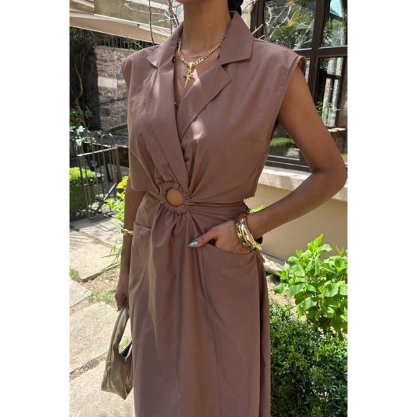 Göbeği Halka Detaylı Midi Boy Elbise 2896