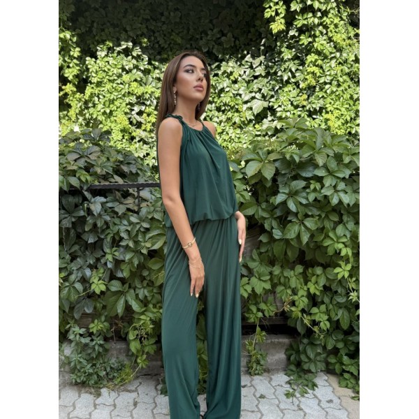 Kadın Omuz Askılı Döküm Detay Salaş Sandy Kumaş Tulum