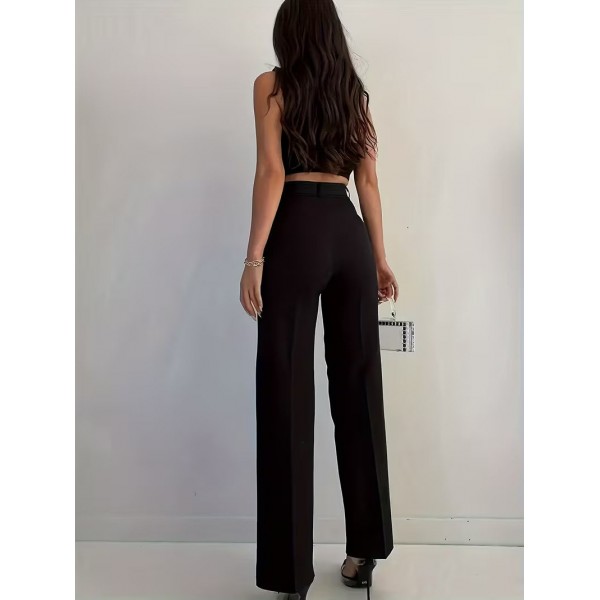 Bordo Renk Yüksek Bel Maskülen Kesim Kumaş Pantolon